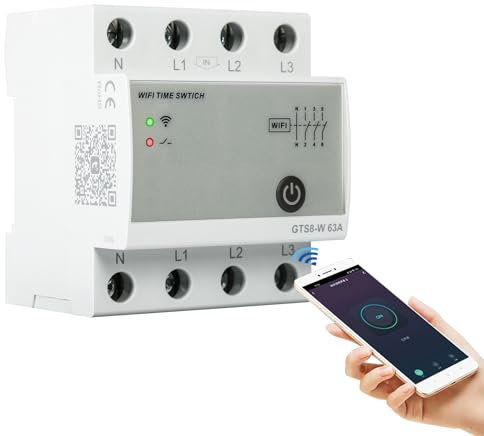 Jadeshay Interruttore WiFi Smart,63A 4P Interruttore Orario Intelligente Controllo Remoto Tramite Tuya APP Temporizzatore 220V Relè Timer per Casa Elettrodomestici e Intelligenti Casa
