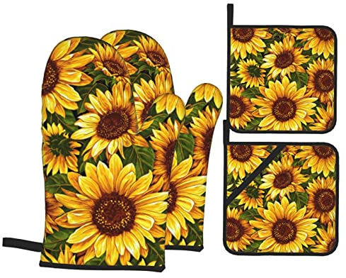 Lot de 4 maniques de Four en Forme de Tournesol Gants de Cuisine antidérapants Gants de Cuisine lavables résistants à la Chaleur pour Micro-Ondes BBQ Cuisson Grillades