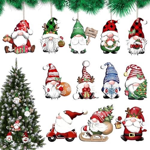GAROMIA Weihnachten Anhänger Holz Wichtel Weihnachtsbaumschmuck Weihnachtsdeko Netter Weihnachtsmann Anhänger Weihnachtsdekoration Holzanhänger Weihnachten für Weihnachtsbaum Dekor