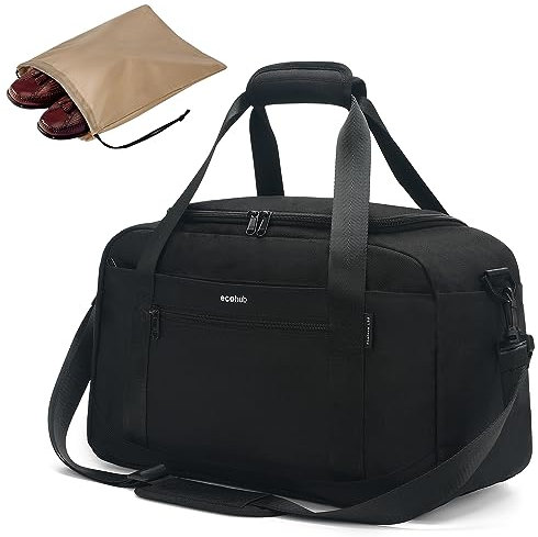 ECOHUB Handgepäck 45x36x20 für Easyjet Reisetasche Tasche für Flugzeug Unter Sitzplatz Handgepäck Koffer PET-Recycelte Umweltfreundliche Reisetasche Weekendertasche für Damen Herren (Schwarz)