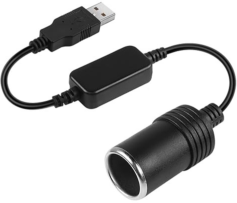 HATMINI Cable de alimentación USB A a encendedor de cigarrillos, cable de alimentación USB A macho de 5 V a enchufe hembra de 12 V para grabadora de conducción de coche, GPS, E-Dog y otros