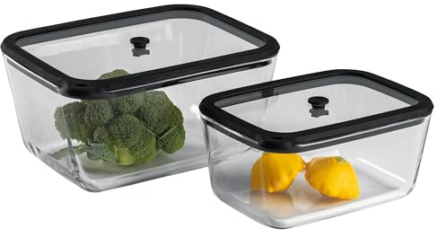 CHEF CUISINE Vakuum-Glasbehälter Large, 2er Set, Borosilikat-Glas mit Deckel