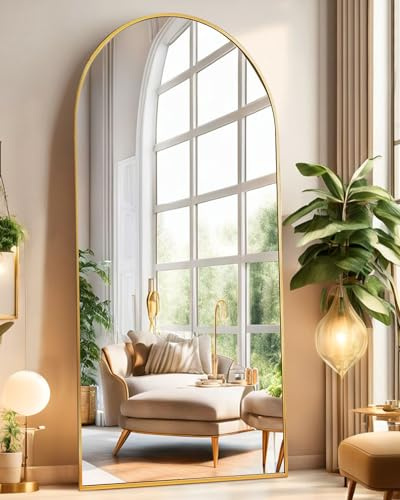 DYNWELL Arched Full Length Mirror, Floor Mirror with Stand, 71x26 Large Wall Mirror Full Length, Body Floor Mirror, Wall Mounted for Bedroom, Gold
