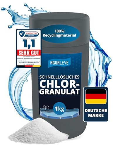 AGUALEVE® Chlorgranulat schnelllöslich 1kg *NEU* | Sichere und schnelle Desinfektion | Für Pools, Aufstellpools, Whirlpools, Planschbecken | Deutsche Markenqualität | mit Note 1,1 getestet