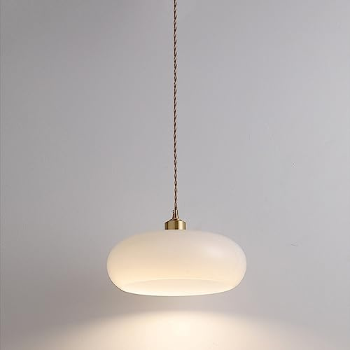 SANBDDLYY Lámpara de cristal de jade blanco retro, lámpara colgante de arte de cobre simple, restaurante, dormitorio, mesita de noche, decoración de casa de familia, lámpara suspendida E26, accesorios