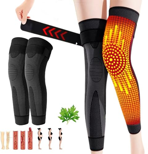 LOVEWLVNCL Radiofrequency Herbal Thermal Knee Support, Mugwort Tourmaline Acupressure Self-Heating Shaping Knee Sleeve, Mugwort Self Heating Knee Pads for Women and Men (Color : Black, Size : L)