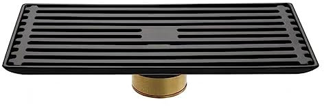 GeRRiT desagüe de Ducha, Desagüe de Ducha Lineal Desagüe de Suelo Rectangular con Rejillas, Cubierta de patrón, Rejilla y recogedor de Pelo, Acero Inoxidable extraíble, Negro Mate