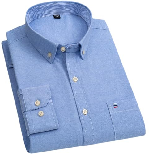 Chemises décontractées en coton Oxford pour hommes - Business - Couleur unie - Coupe régulière - Manches longues - À carreaux et rayées, 518, XL
