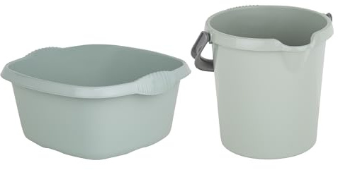 JMS we create smile - Set of - 5L Litre Bucket With & 32cm Washing Up Square Bowl for Car Cleaning (Silver Sage)