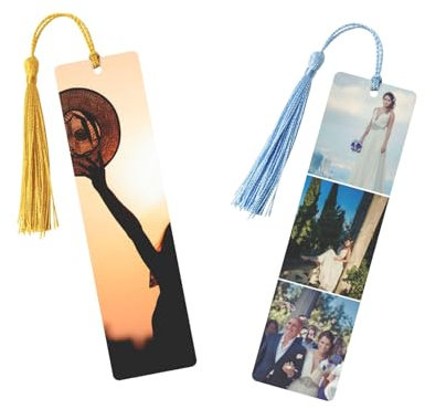 Personalisiertes Lesezeichen aus Holz/Metall mit Quaste, lesezeichen personalisiert mit foto, Lesezeichen Selber Gestalten für Freundin, Freund, Buchwürmer, Geburtstage, Weihnachten, Valentinstag