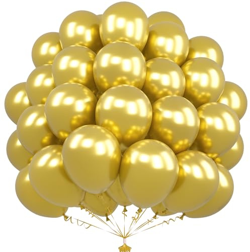 Unisun Palloncini Oro Metallizzato, 50 Pezzi 12 Pollici Cromati per Festa Compleanno, Baby Shower, Matrimonio, Fidanzamento, Laurea, Anniversario - Decorazione per Donne, Uomini, Ragazzi