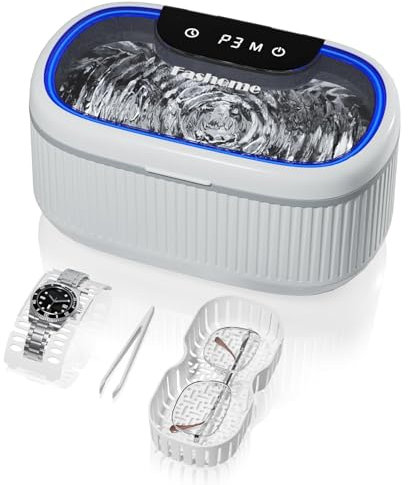 Fashome Pulitore ad ultrasuoni 45000 Hz, dispositivo per la pulizia degli occhiali, 500 ml, pulitore a ultrasuoni con 5 impostazioni di tempo, 3 livelli di potenza e display digitale, per occhiali,