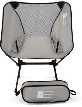 TREKONY Campingstuhl tief, faltbar aus Stahl, Ultraleicht und kleines Packmaß, Camping Stuhl bis 110kg, Faltstuhl mit Kopfstütze und Tragetasche für Camping, Strand, Wandern, Picknick, Outdoor, Grau