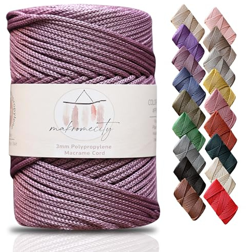 Makromecity Makramee Garn 3mm x 120m Pflaumen Premium Polyester Makramee Schnur Polypropylene Yarn Basteln für Wandbehänge Umhängetasche Handtasche Runner Schnullerkette Platzteller