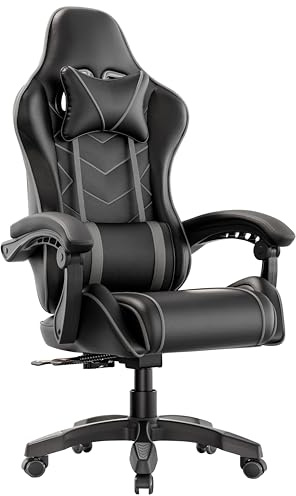Blisswood Gaming Chair For Adults, Ergonomic Gaming Chair With Lumbar Cushions & Padded Armrest, Heavy Duty Office Desk Chair Adjustable Height Reclining Swivel Computer Pc Chair (Grey)