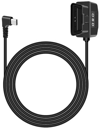RIIEYOCA Automotive OBD Power Cable for Dash Cam, 90 Degree Right Angle USB-C to OBD-II Hardwire Adapter with Switch Button Connector Plug and Play 24 Hours Surveillance/Acc Mode (11.5FT/3.5M)
