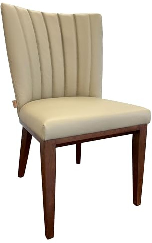SIX Fenci Esszimmerstuhl aus Echtleder in Sand, Sitzkomfort mit Nosag-Federn, Robustes Hartholz, Belastbar bis 150 kg, Ideal für Büro, Küche, Gastronomie, Nussbaum (Beige)