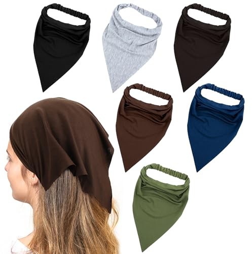 AOZUO 6 pcs foulard triangolari da donna, foulard da donna, fasce per sciarpe per capelli, bandana elastica triangolare boho, foulard antiscivolo, sciarpa per capelli semplici per viaggi e feste