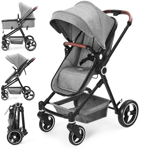 Passeggino 2 In 1, Passeggino Leggero Pieghevole Con Navicella, Carrozzina Reversibile, Ruote EVA, Schienale Regolabile, Carrello Per Bimbi 0-3 Anni