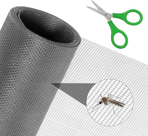 Fliegengitter Fenster DIY, Fenstergitter Insektenschutz, Katzenschutzgitter, Katzengitter Fenster ohne Bohren, Petscreen, PVC-beschichtetes Polyester Insektenschutz Fliegengitter 120×250cm-Grau