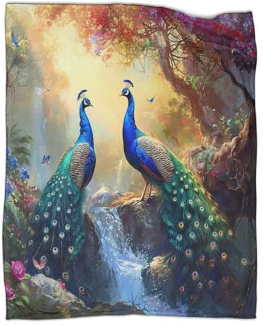 Pfau Kuscheldecke 50x60inch(127x152cm),weich & Warm,extra Flauschig Als Sofadecke Landschaft Wohndecke Yogadecke Tagesdecke,Plüsch Sofaüberwurf