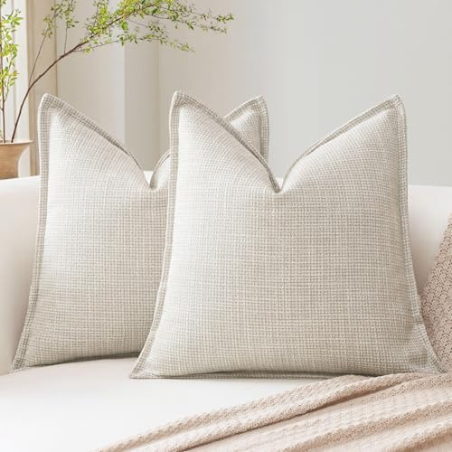 Artscope Dekorativa kuddfodral, mjuk linnestruktur, soffkuddar, lantlig stil, elegant design, för soffa, sovrum, vardagsrum, heminredning, beige, 50 x 50 cm, 2-pack