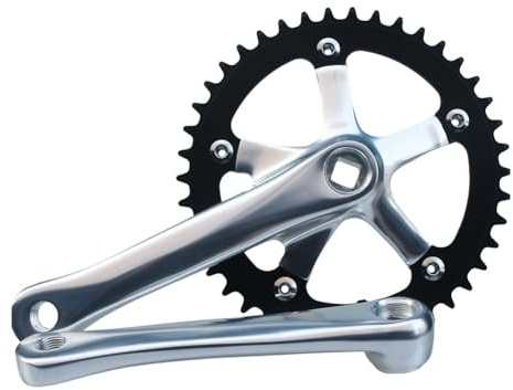 QUYCOIU Vierkantkonus Kurbelgarnitur 165mm Rennrad Singlespeed Kettenradgarnitur 130 44T Kettenblatt Rund Faltrad Kurbelarm-Set Kompatibel Mit 10 11Gang Aluminium-Legierung(Silver)