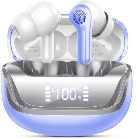 Donerton Cuffie Bluetooth 5.4, Auricolari Bluetooth Stereo HiFi con 4 HD Mic, Cuffie Wireless 45 Ore LED Display, in Ear Cuffiette con Cancellazione Rumore, Senza Fili IP7 Impermeabile
