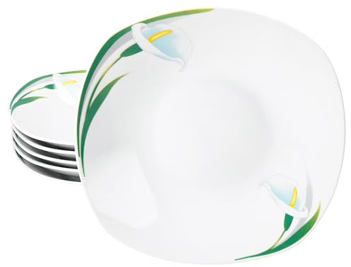 MamboCat Set di 6 piatti fondi White Calla I 450 ml, floreali, eleganti piatti in porcellana per 6 persone, piatti profondi per insalata, zuppa, cereali, pasta e così via.