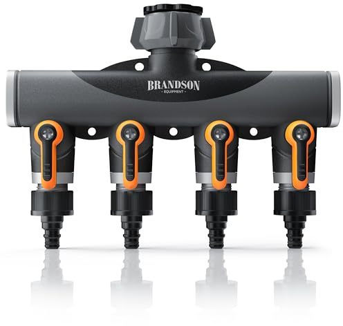 Brandson Distributore d'Acqua a 4 Vie Splitter per Tubo da Giardino, 3/4 Pollici e 1/2 Pollici, con Adattatore per Rubinetto per Irrigazione Giardino, Connettore per Tubo da Giardino Connettore a Y