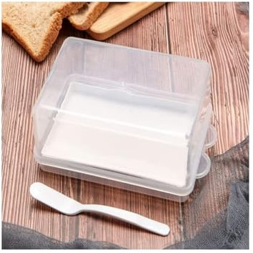 Mantequillera Bandeja con tapa, plato de mantequilla de vaca, plato de plástico for mantequilla, caja refrigerada de queso al horno de estilo japonés, contenedor de almacenamiento de alimentos Accesor