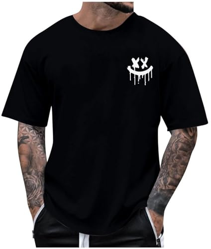 Dyhxuan Camiseta de verano para hombre, camiseta de moda con estampado pequeño, camiseta oversized de cuello redondo, manga corta, top básico, informal, jersey deportivo, tallas grandes, camiseta de