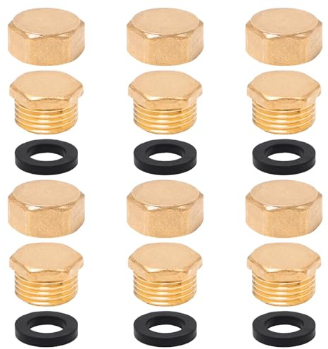 Neikafan 1/2 Brass Blanking Nuts Caps 12 Pcs Male and Female 15mm Pipe Cap | Blanking Stop Cap Radiator Compression Pipe Water Stop End Cap for Washing Machine Valve Blanking Stopends Caps with Washers