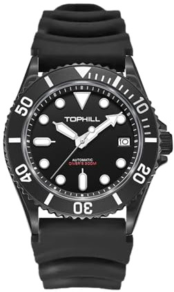TOPHILL Herren Taucheruhr 40mm 30Ba- Mechanische Automatikuhren für Männer NH35 Saphirglas Leuchtender Kalender Tauchen Armbanduhr TD007G