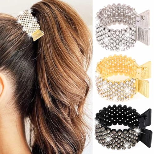 Zoestar Strass-Haarklammer Gold Klein Hoher Pferdeschwanz-Clip Glitzernder Haarschmuck für Damen und Mädchen