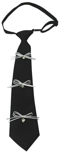 Rdxanc Verstellbare, vorgebundene Damenkrawatte mit süßer Schleife, verziert, elegante Campus-Studenten-Uniform, schwarz, lange Krawatte