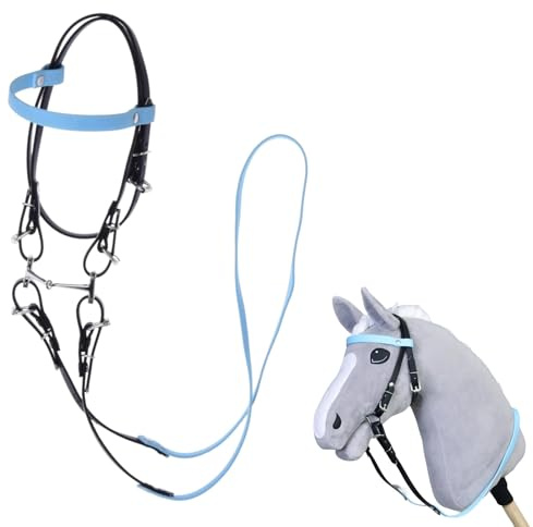 LarDen Hobby Horse Trense mit Zügeln | Komplettes Zaumzeug ohne Nasenriemen Light Blue | Hobbyhorse Zubehör | für Steckenpferd, Stockpferd, Hobby Horsing, Spielpferd