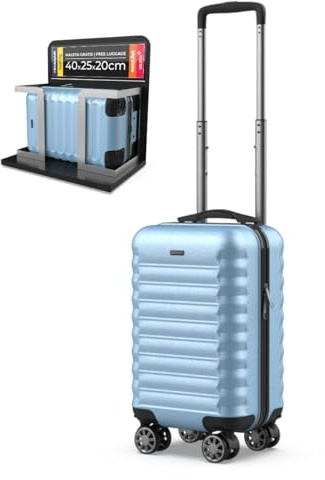 NUMADA - Valigia da viaggio Cabina 40 x 25 x 20 cm (20 L) Upfly Underseat 16 XXS con ruote rimovibili. Valigia Cabina ABS Ideale come bagaglio a mano per Ryanair, Vueling o Easyjet, Blu chiaro