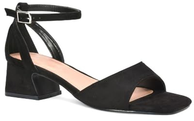 ESSEX GLAM Women's Ankle Strap Block Low Heel Sandals Ladies Cut Out Square Toe Buckle Strappy Party Shoes Size 3-8