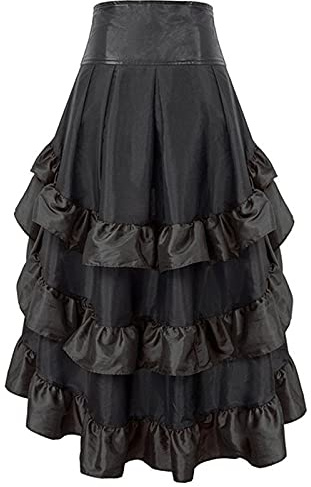 Jupe Gothique Femme Volants, Jupe Pirate Femme Asymétrique Grande Taille Coupe Fluide Chic Médiévale Renaissance Vintage Steampunk Décontracté Cour Cosplay Patchwork Skirt pour Halloween Carnaval