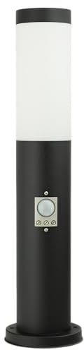JungesLicht - Außenlampe Edelstahl 45cm, Ø75mm, mit Bewegungsmelder, E27 Fassung/Sockel, IP44 Wetterfest, 230Volt Aussenleuchte, integrierte Kabelbox, Pollerleuchte, Sockelleuchte schwarz - ohne LED
