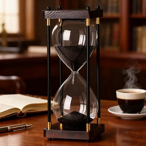 Sablier décoratif en Bois et métal – Grand sablier 60 Minutes Noir pour Bureau et Maison, sablier 1 Minute pour Apprentissage et Gestion du Temps,Black