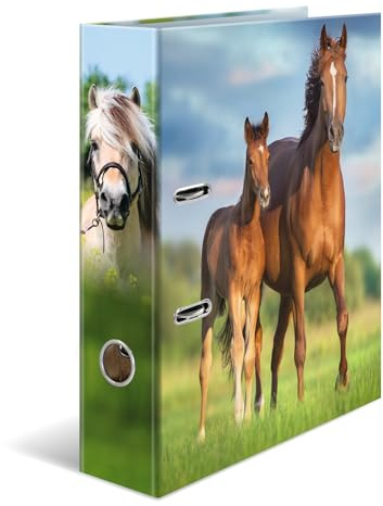 HERMA Ordner A4 Pferd, 5 Stück, 7 cm breit, Kinder Ringordner mit Tier Motiv, bunter Aktenordner mit Innendruck für Jungen und Mädchen
