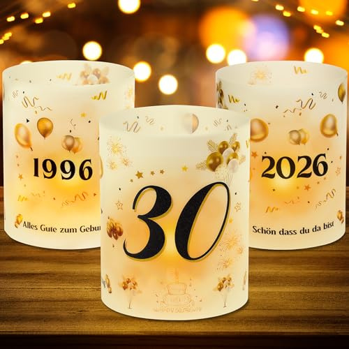 12 Windlicht Tischdeko 30 Geburtstag, 30. Geburtstag Tischdeko für Männer Frauen, 1996-2026 Geeignet für Teelichter oder Kerzen, Schön DASS Du Da Bist