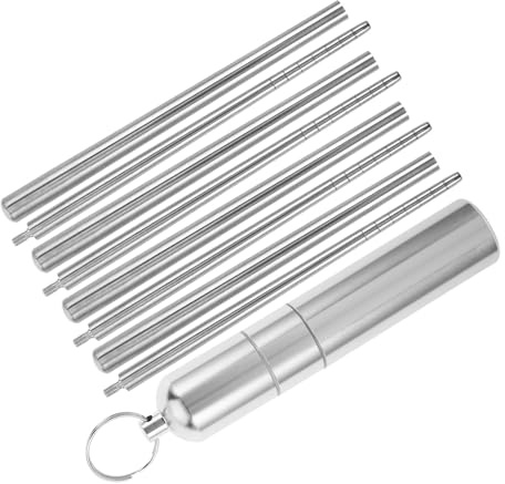 BAZEITFLOW Juego de Cubiertos Plegables de Acero Inoxidable 2 Pares de Palillos Coreanos Reutilizables con Estuche Metálico Portátil Utensilios para Senderismo Viajes y Camping