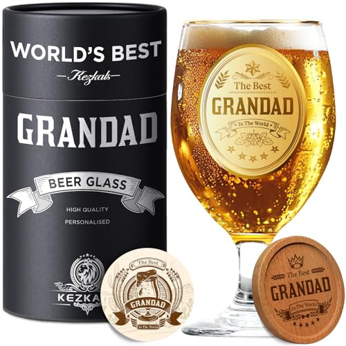 KEZKALS Grandad Gifts, Personalized Beer Glass | Beer Gifts for Grandad,Secret Santa Birthday Fathers Day Christmas for Grandad Gifts