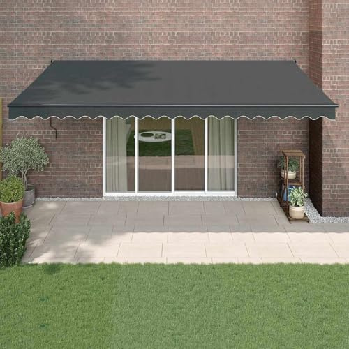 Brokky Markise 5 x 3 m Gelenkmarkise Markise mit Handkurbel Balkon Sonnenschutz Einziehbare Markise Terrassenmarkise-Anthrazit (Rahmen anthrazit)-5 x 3 m