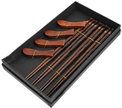 OHPHCALL Juego de Palillos Chinos Reutilizables Soporte Portátil de Madera Superficie Lisa y Diseño Japonés Set de 4 Pares Adecuado para Camping y Viajes