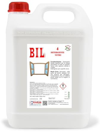 Detersivo per Vetri, Specchi e Superfici Lucide BIL 4, Pulito Senza Aloni Professionale, 5L