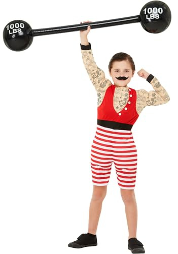 Deluxe Strong Boy Costume, Multi-Coloured, with Short Jumpsuit & Moustache (S)